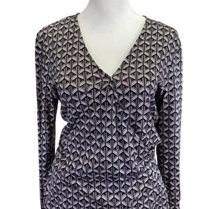 Diane Von Furstenberg Karis Faux Wrap Dress Size 6 Geomatric Silk Black Pink DVF